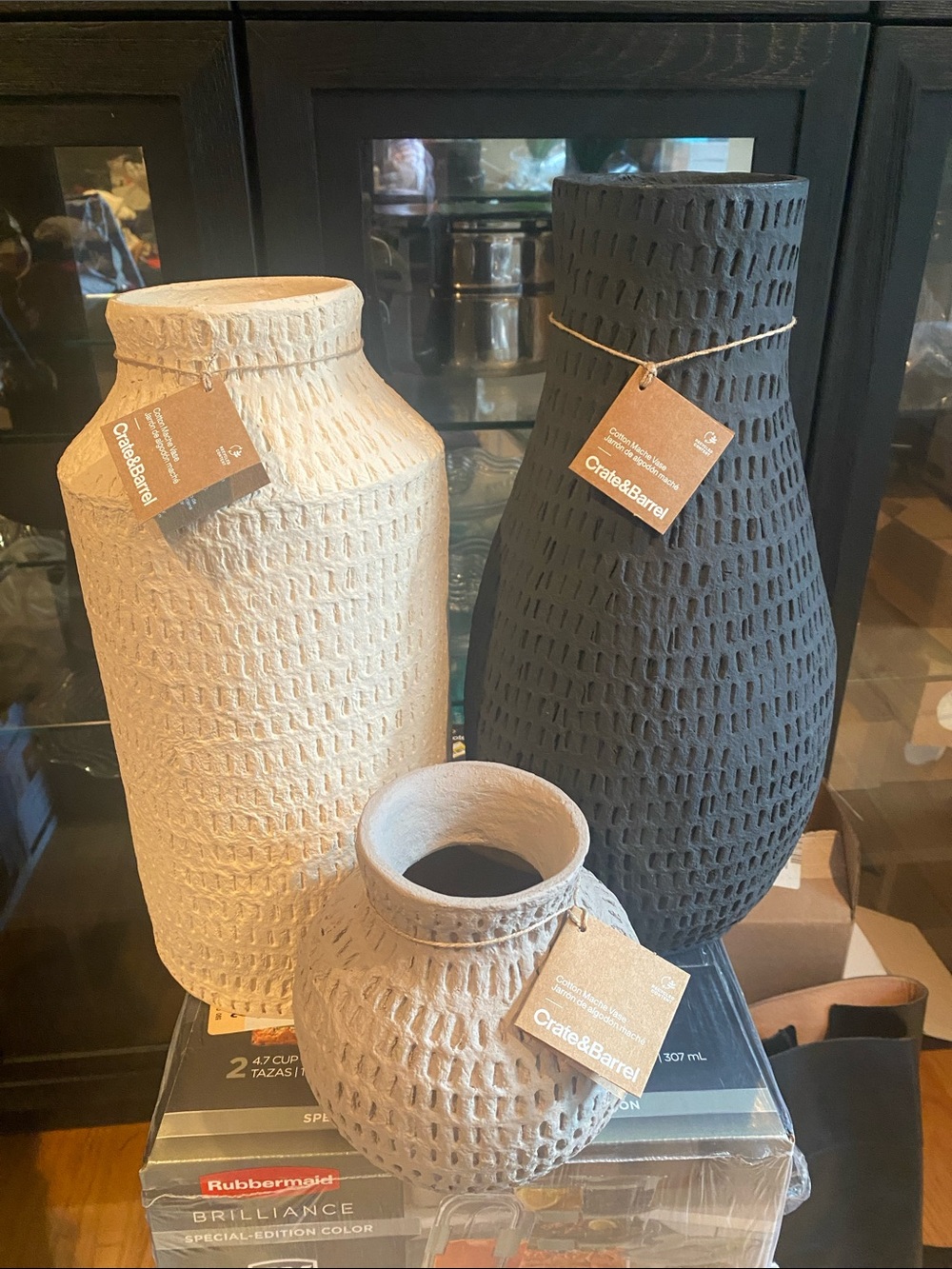 Crate&Barrel Neutral Textured Ceramic Vase 3pc set price firm no offers
